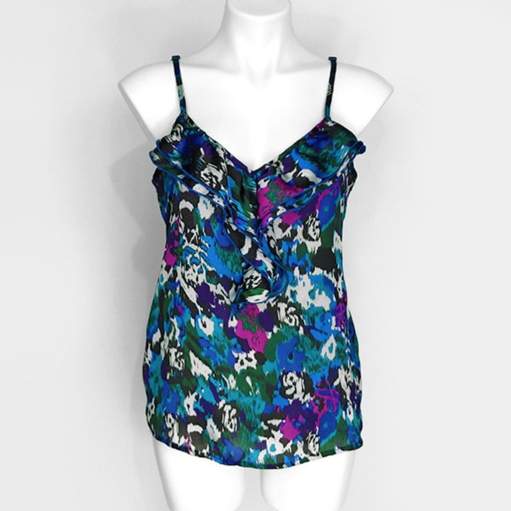 Ali & Kris Ruffle Ikat Print Dressy Tank Top L